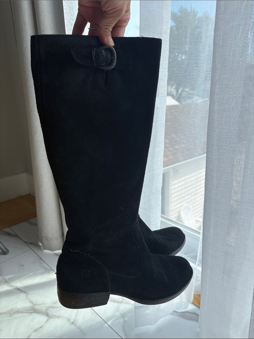 Born Black Suede Boots with Buckle Detail